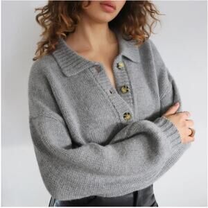 Reformation Belvedere Oversized Sweater Size Small Gray Baby Alpaca Collared